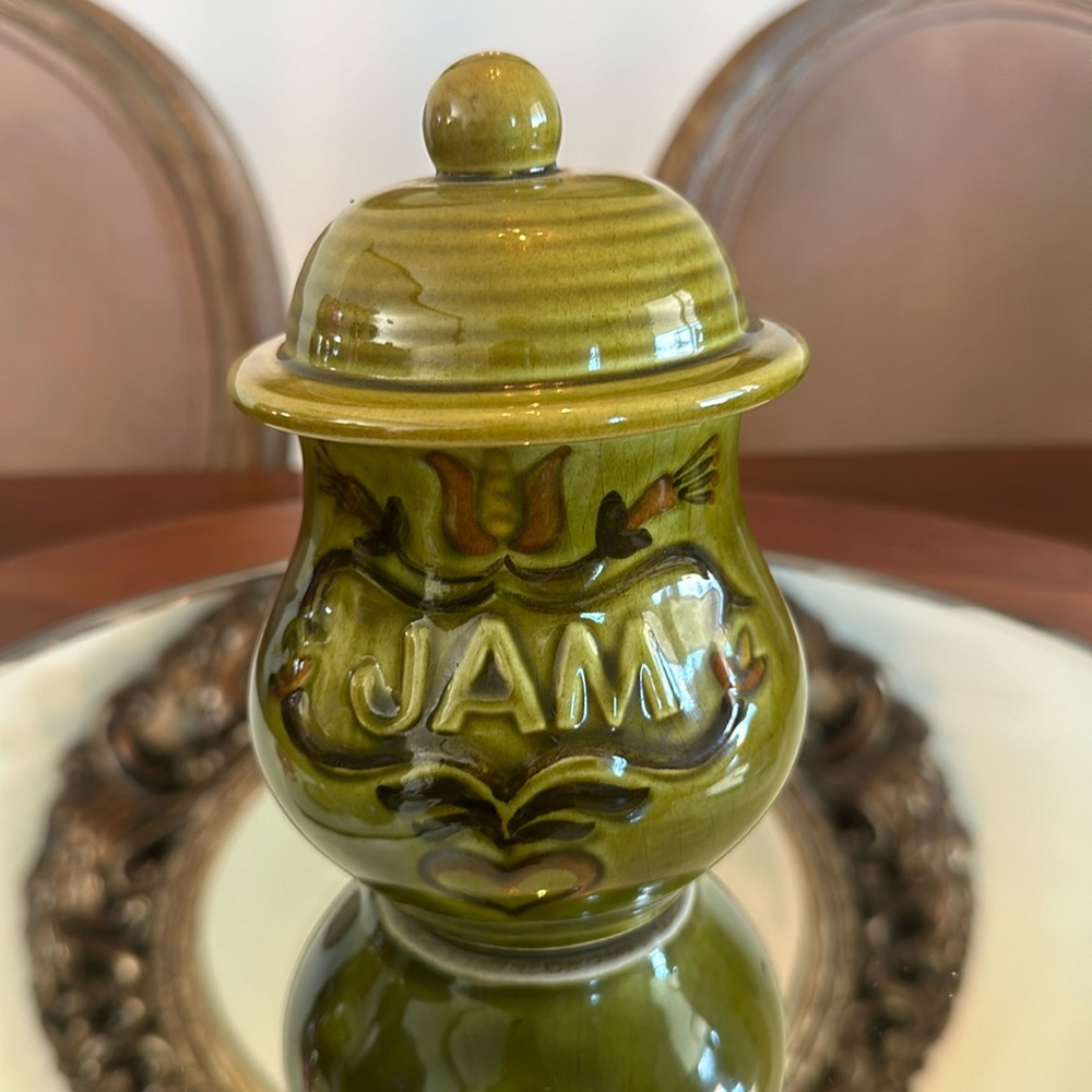 Vintage Los Angeles Potteries Green Glaze Jam Jar